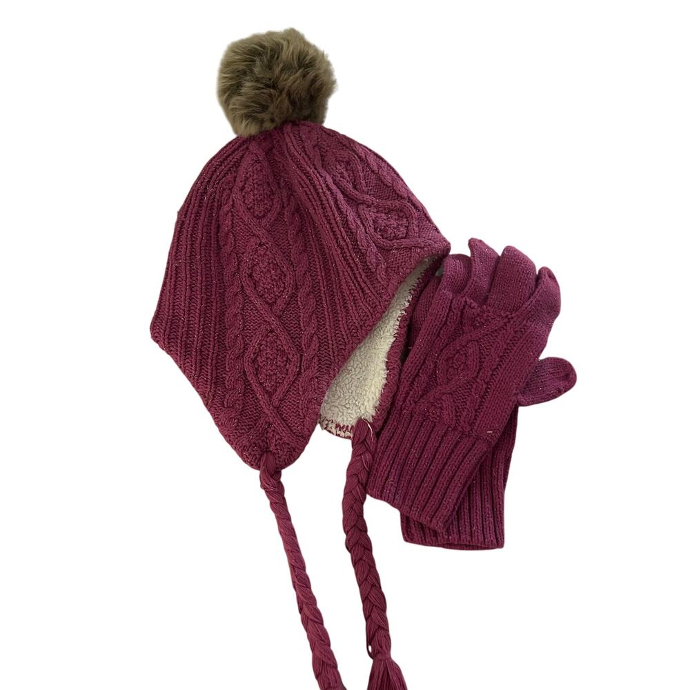 Hanna Andersson purple hat and gloves size large